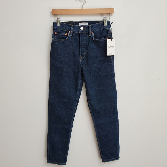 Re/Done 90's High Rise Ankle Crop In Dark Rinse Size 24 NWT - Picture 3 of 9